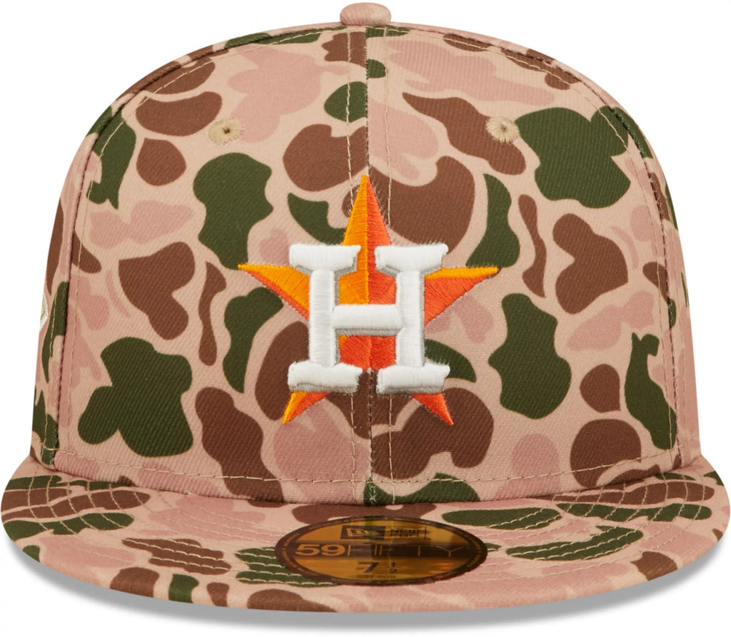 Houston Astros New Era MLB 59FIFTY 5950 Fitted Cap Hat Duck Camo Crown/Visor Team Color Logo 2017 World Series Side Patch Orange UV