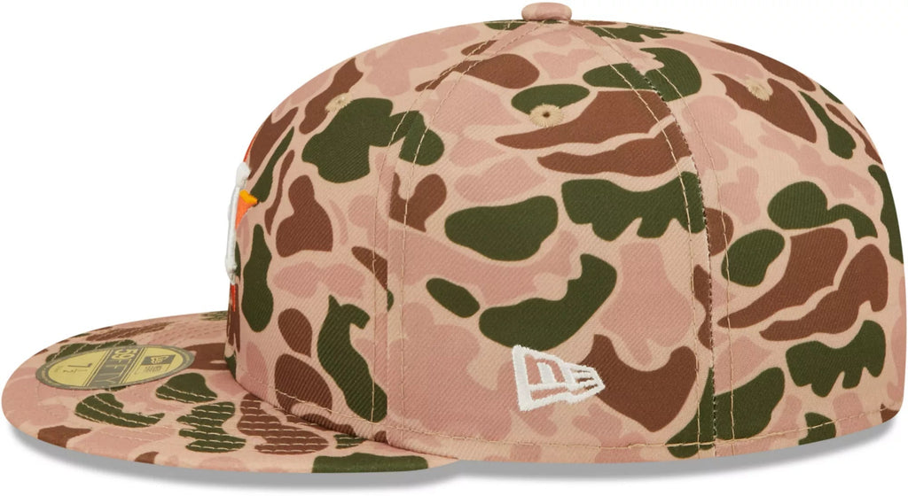 Houston Astros New Era MLB 59FIFTY 5950 Fitted Cap Hat Duck Camo Crown/Visor Team Color Logo 2017 World Series Side Patch Orange UV