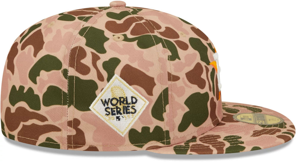 Houston Astros New Era MLB 59FIFTY 5950 Fitted Cap Hat Duck Camo Crown/Visor Team Color Logo 2017 World Series Side Patch Orange UV
