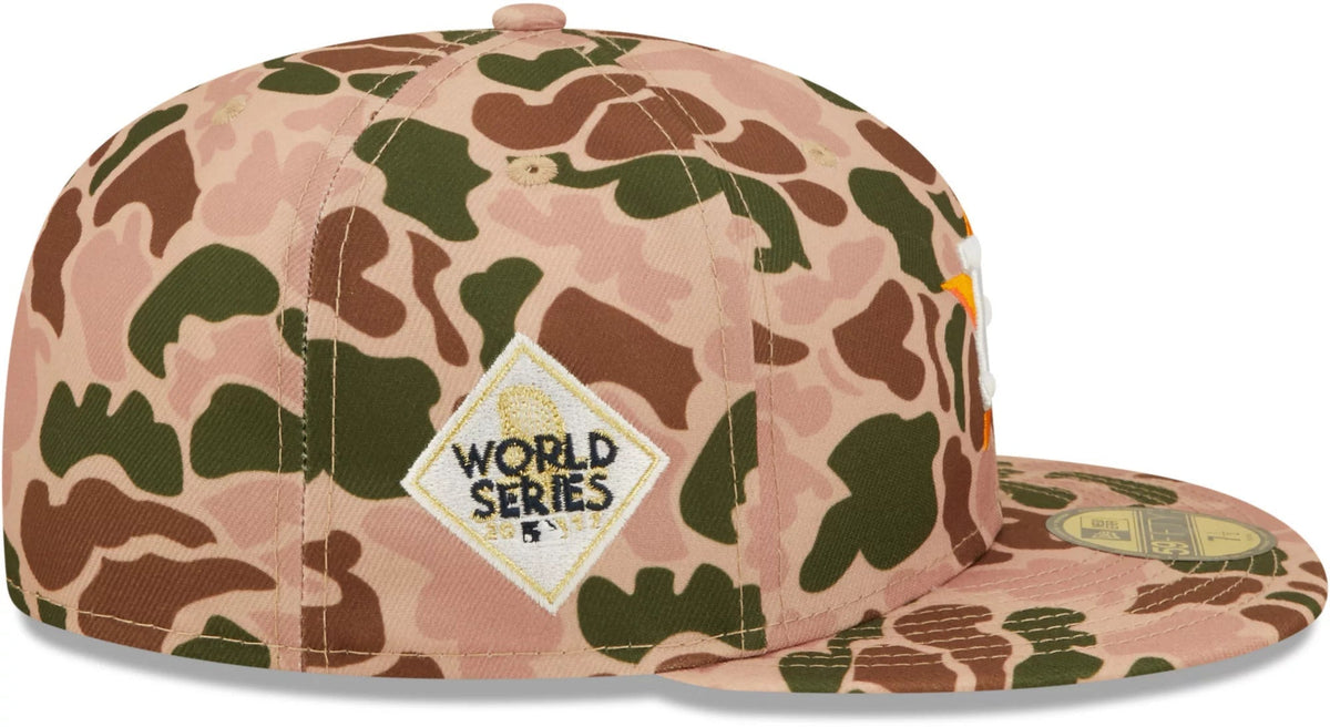 Houston Astros New Era MLB 59FIFTY 5950 Fitted Cap Hat Duck Camo Crown/Visor Team Color Logo 2017 World Series Side Patch Orange UV