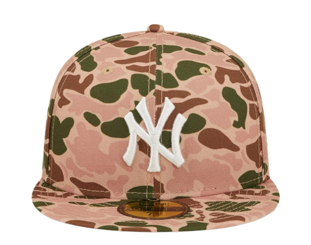 New York Yankees New Era MLB 59FIFTY 5950 Fitted Cap Hat Duck Camo Crown/Visor Team Color Logo 1996 World Series Side Patch Orange UV