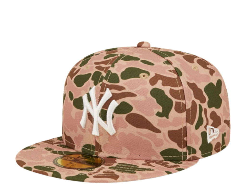 New York Yankees New Era MLB 59FIFTY 5950 Fitted Cap Hat Duck Camo Crown/Visor Team Color Logo 1996 World Series Side Patch Orange UV