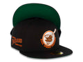 San Diego Padres New Era MLB 59FIFTY 5950 Fitted Cap Hat Black Crown/Visor Brown/Orange Swinging Friar Logo Baseball Club Side Patch