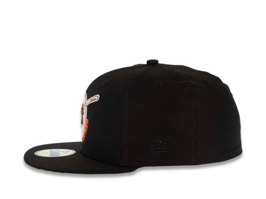 San Diego Padres New Era MLB 59FIFTY 5950 Fitted Cap Hat Black Crown/Visor Brown/Orange Swinging Friar Logo Baseball Club Side Patch