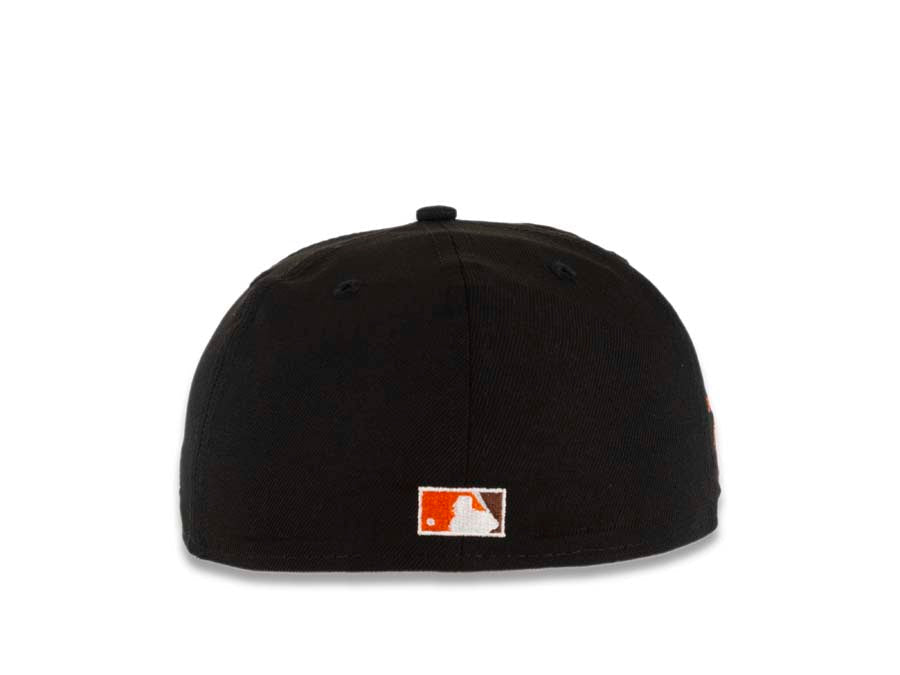 San Diego Padres New Era MLB 59FIFTY 5950 Fitted Cap Hat Black Crown/Visor Brown/Orange Swinging Friar Logo Baseball Club Side Patch