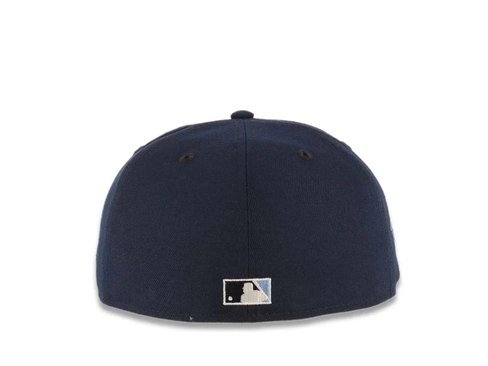 San Diego Padres New Era MLB 59FIFTY 5950 Fitted Cap Hat Navy Blue Crown/Visor Navy Blue/Sky Blue Baseball Club Logo 25th Anniversary Side Patch Sky Blue UV