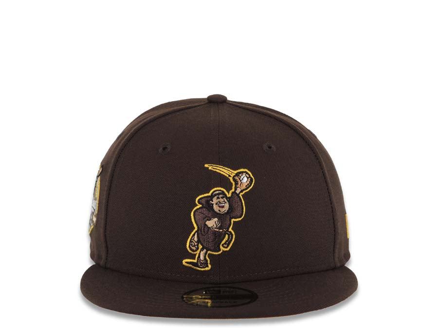 San Diego Padres New Era MLB 9FIFTY 950 Snapback Cap Hat Dark Brown Crown/Visor Dark Brown/Light Brown Catching Friar Logo 40th Anniversary Side Patch