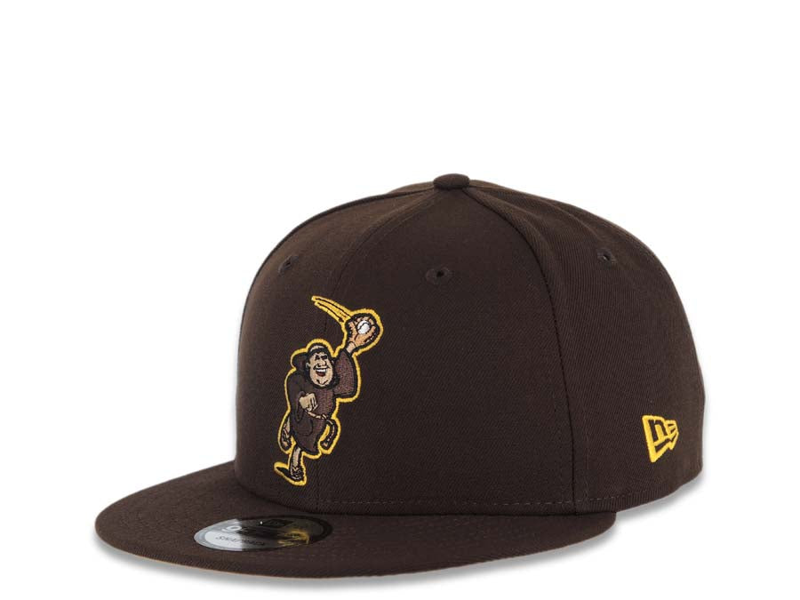San Diego Padres New Era MLB 9FIFTY 950 Snapback Cap Hat Dark Brown Crown/Visor Dark Brown/Light Brown Catching Friar Logo 40th Anniversary Side Patch