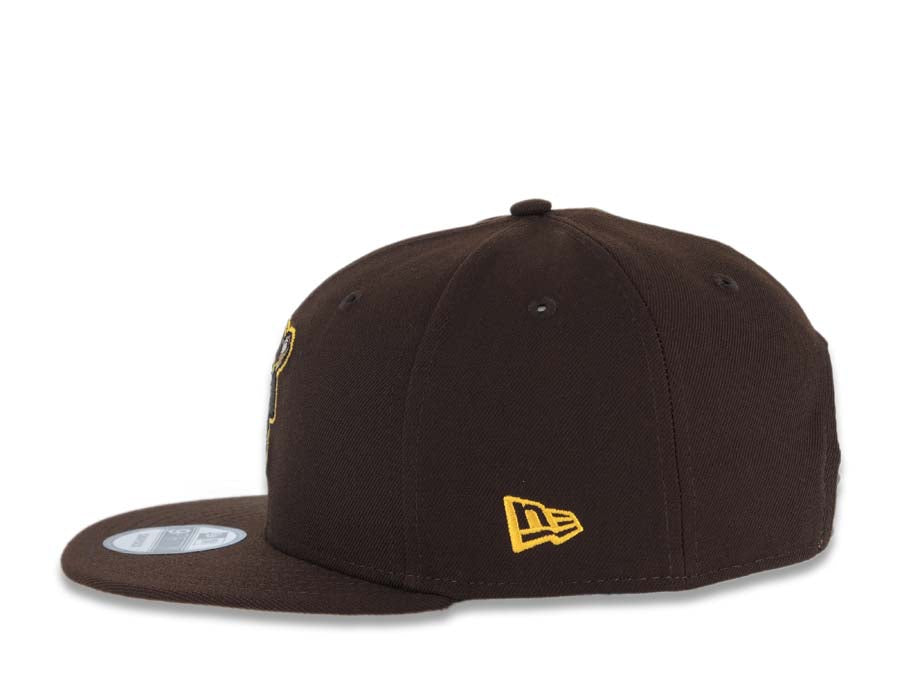 San Diego Padres New Era MLB 9FIFTY 950 Snapback Cap Hat Dark Brown Crown/Visor Dark Brown/Light Brown Catching Friar Logo 40th Anniversary Side Patch
