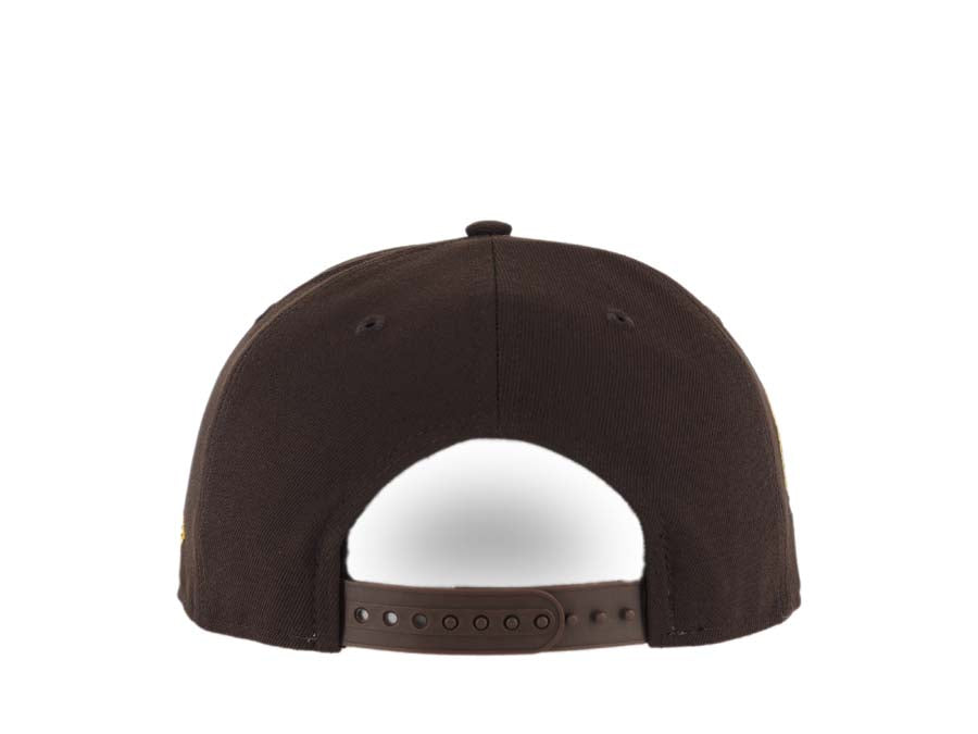 San Diego Padres New Era MLB 9FIFTY 950 Snapback Cap Hat Dark Brown Crown/Visor Dark Brown/Light Brown Catching Friar Logo 40th Anniversary Side Patch