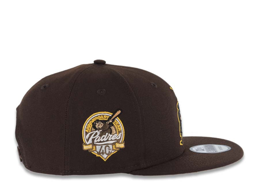 San Diego Padres New Era MLB 9FIFTY 950 Snapback Cap Hat Dark Brown Crown/Visor Dark Brown/Light Brown Catching Friar Logo 40th Anniversary Side Patch