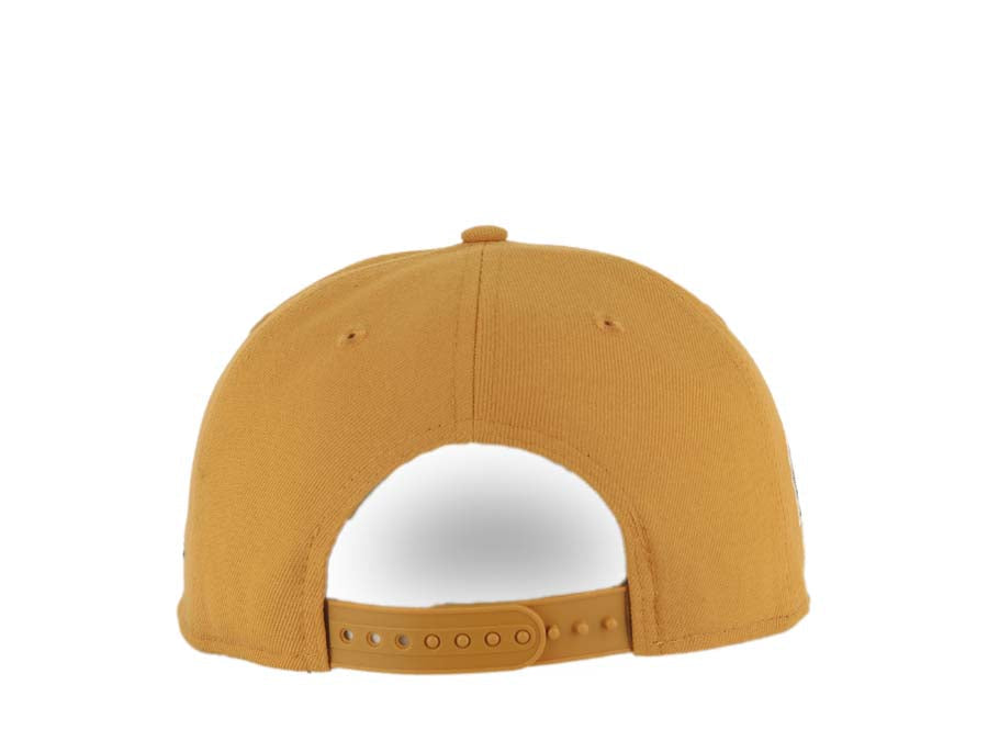 San Diego Padres New Era MLB 9FIFTY 950 Snapback Cap Hat Tan Crown/Visor Black/Metallic Gold Baseball Club Logo 1998 World Series Side Patch Cream UV