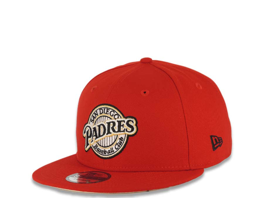 San Diego Padres New Era MLB 9FIFTY 950 Snapback Cap Hat Red Crown/Visor Black/Metallic Red Baseball Club Logo 1998 World Series Side Patch Cream UV