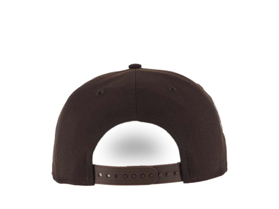 San Diego Padres New Era MLB 9FIFTY 950 Snapback Cap Hat Dark Brown Crown/Visor Pink/Teal/White Baseball Club Logo 1992 All-Star Game Side Patch