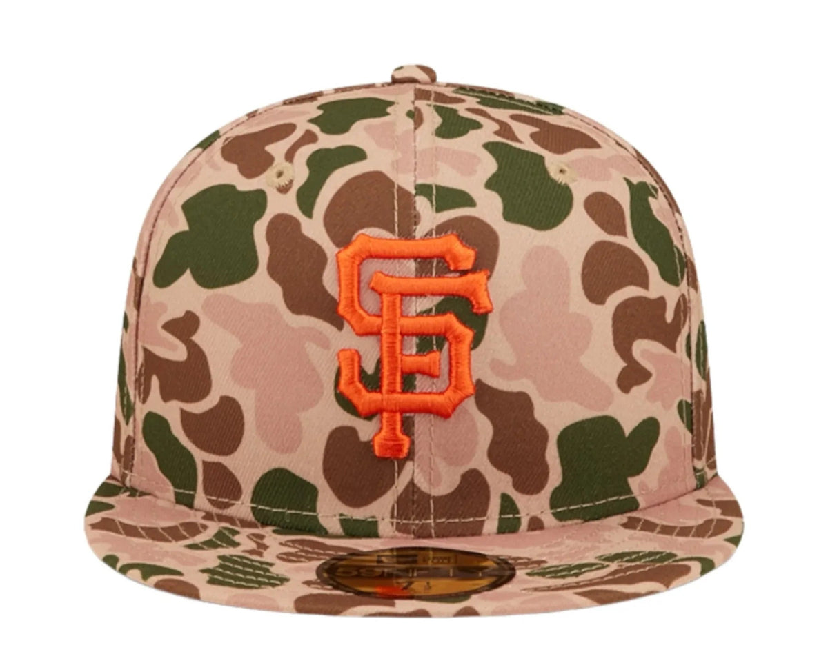 San Francisco Giants New Era MLB 59FIFTY 5950 Fitted Cap Hat Duck Camo Crown/Visor Team Color Logo 2010 World Series Side Patch Orange UV