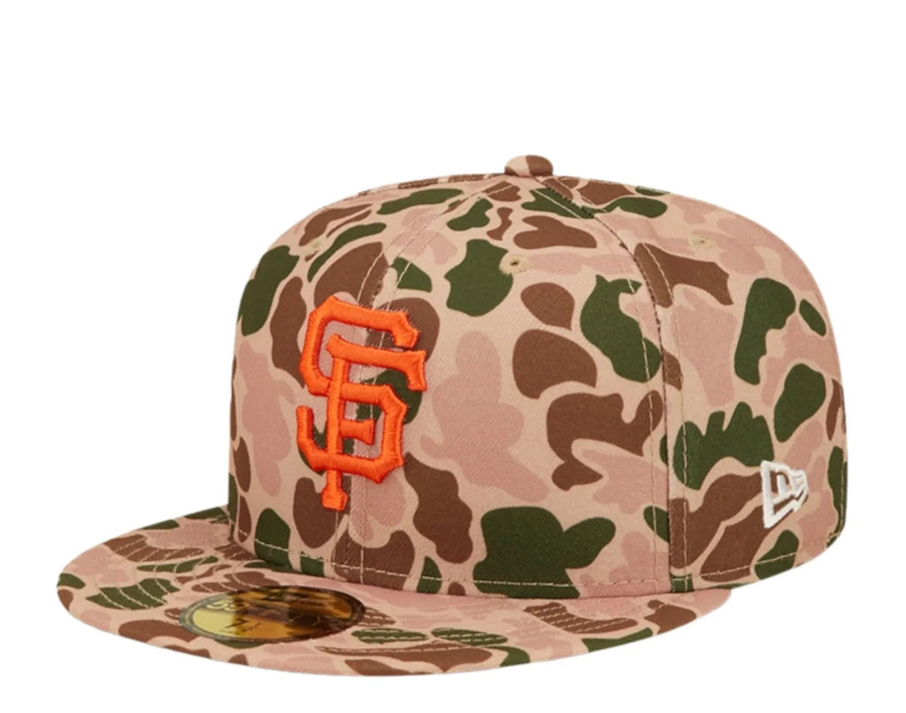 San Francisco Giants New Era MLB 59FIFTY 5950 Fitted Cap Hat Duck Camo Crown/Visor Team Color Logo 2010 World Series Side Patch Orange UV