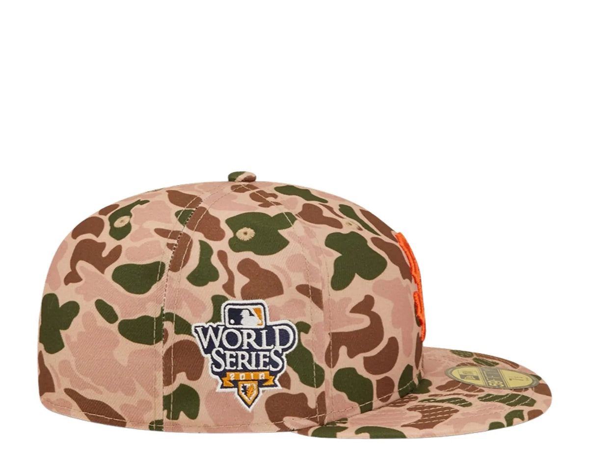 San Francisco Giants New Era MLB 59FIFTY 5950 Fitted Cap Hat Duck Camo Crown/Visor Team Color Logo 2010 World Series Side Patch Orange UV