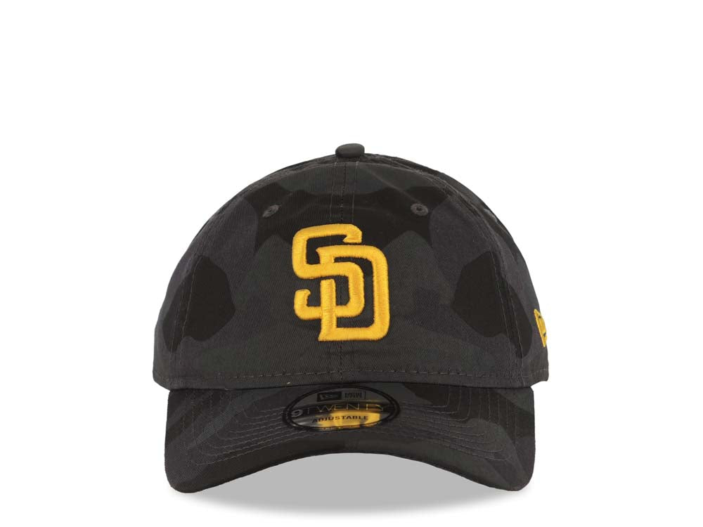 San Diego Padres New Era MLB 9TWENTY 920 Adjustable Cap Hat Black/Gray Camo Crown/Visor Yellow Logo