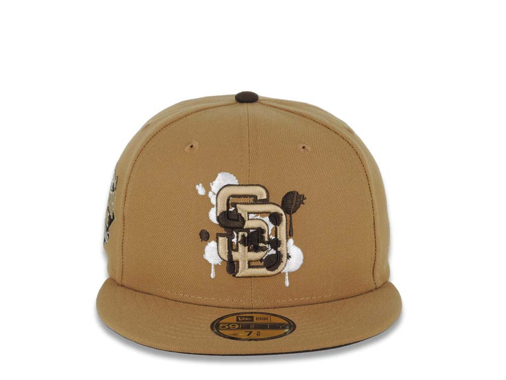San Diego Padres New Era MLB 59FIFTY 5950 Fitted Cap Hat Wheat Crown/Visor Wheat/Brown/White Splatter Logo 2016 All-Star Game Side Patch Brown UV