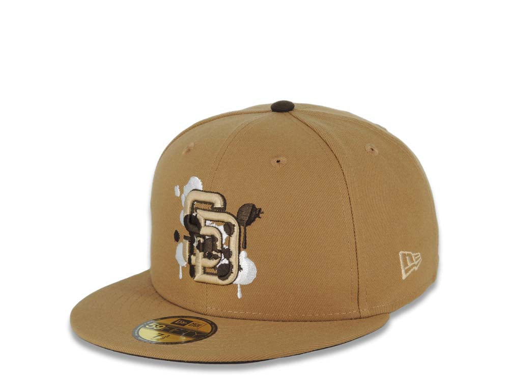 San Diego Padres New Era MLB 59FIFTY 5950 Fitted Cap Hat Wheat Crown/Visor Wheat/Brown/White Splatter Logo 2016 All-Star Game Side Patch Brown UV