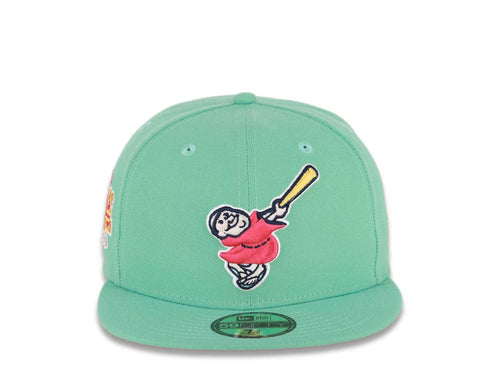 (City Connect Color) San Diego Padres New Era MLB 59FIFTY 5950 Fitted Cap Hat Teal Crown/Visor Magenta/Yellow Swinging Friar Logo Stadium Side Patch