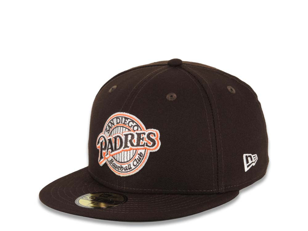 San Diego Padres New Era MLB 59FIFTY 5950 Fitted Cap Hat Dark Brown Crown/Visor Brown/White/Orange Baseball Club Retro Logo