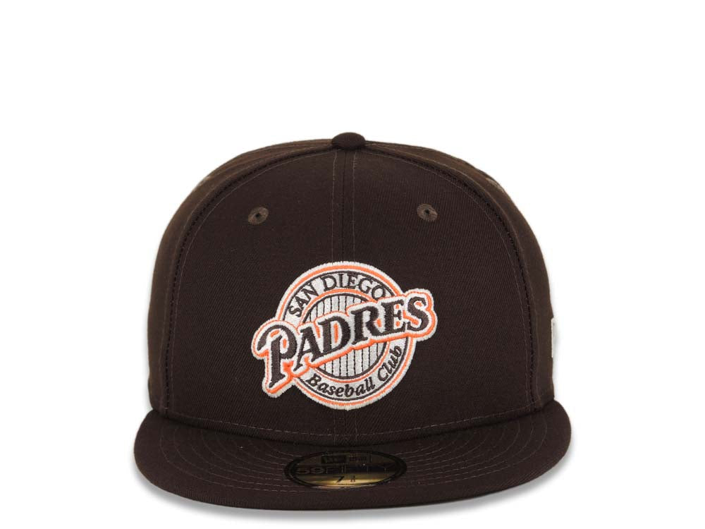 San Diego Padres New Era MLB 59FIFTY 5950 Fitted Cap Hat Dark Brown Crown/Visor Brown/White/Orange Baseball Club Retro Logo