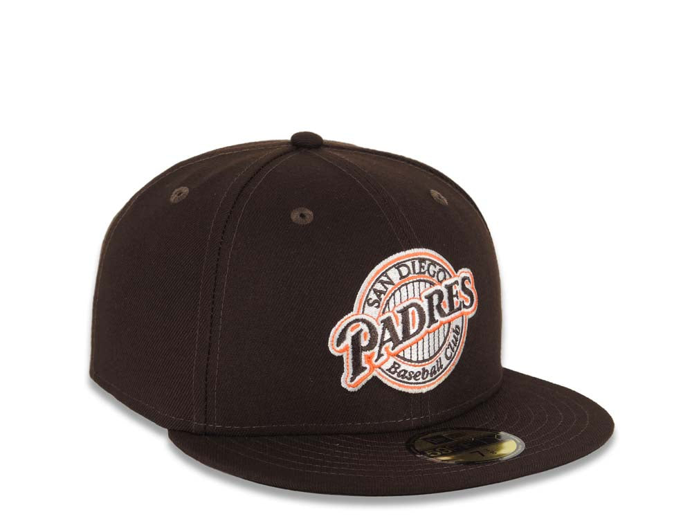 San Diego Padres New Era MLB 59FIFTY 5950 Fitted Cap Hat Dark Brown Crown/Visor Brown/White/Orange Baseball Club Retro Logo