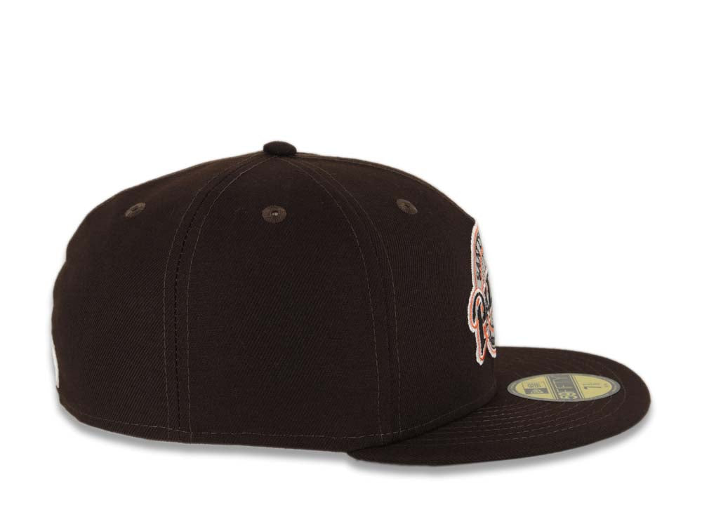 San Diego Padres New Era MLB 59FIFTY 5950 Fitted Cap Hat Dark Brown Crown/Visor Brown/White/Orange Baseball Club Retro Logo