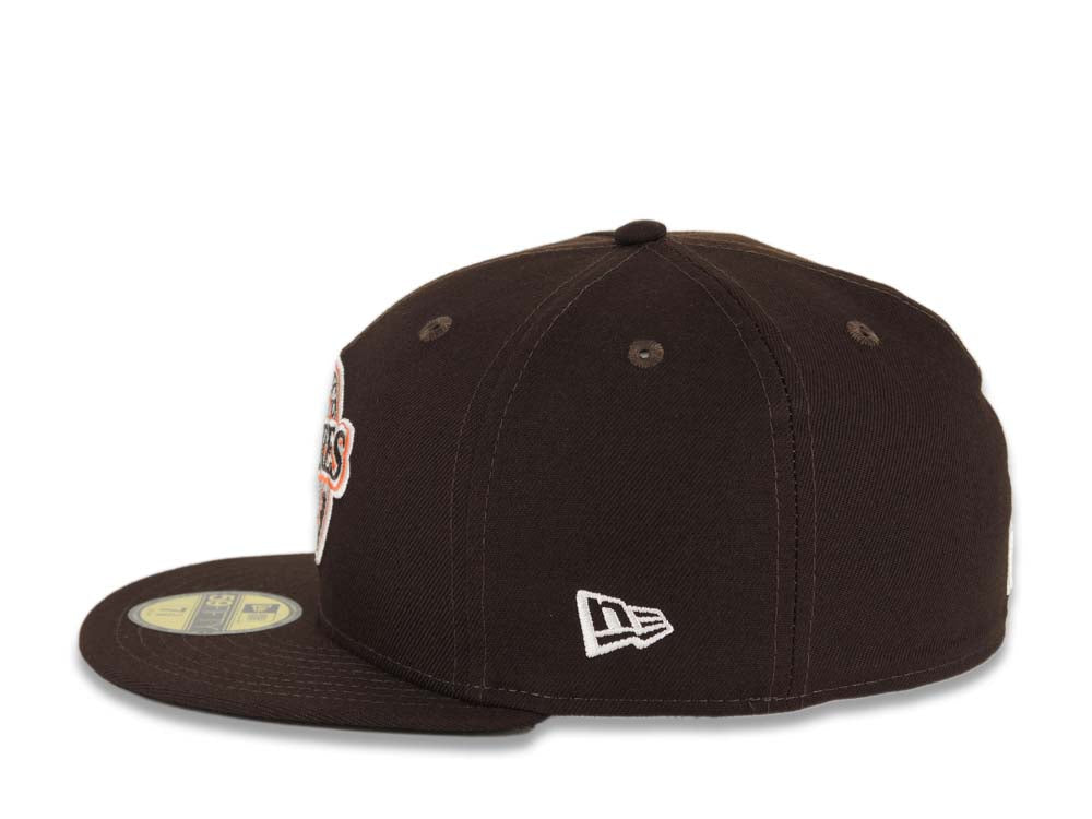 San Diego Padres New Era MLB 59FIFTY 5950 Fitted Cap Hat Dark Brown Crown/Visor Brown/White/Orange Baseball Club Retro Logo
