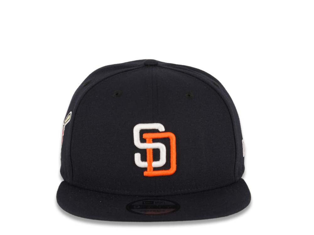 San Diego Padres New Era MLB 9FIFTY 950 Snapback Cap Hat Navy Crown/Visor White/Orange Logo Swinging Friar Side Patch Gray UV