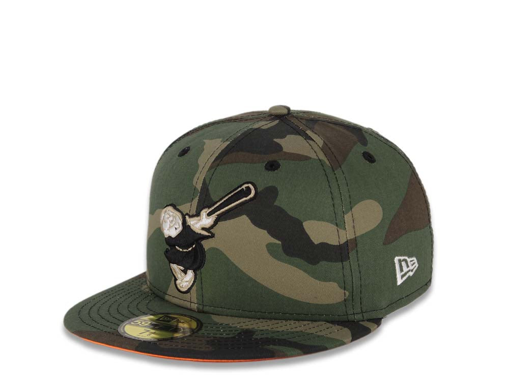 San Diego Padres New Era MLB 59FIFTY 5950 Fitted Cap Hat Camo Crown/Visor Black/Khaki Swinging Friar Logo 1978 All-Star Game Side Patch Neon Orange UV