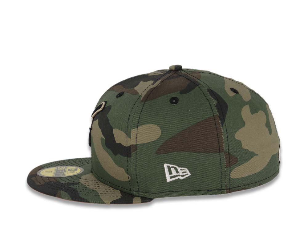San Diego Padres New Era MLB 59FIFTY 5950 Fitted Cap Hat Camo Crown/Visor Black/Khaki Swinging Friar Logo 1978 All-Star Game Side Patch Neon Orange UV