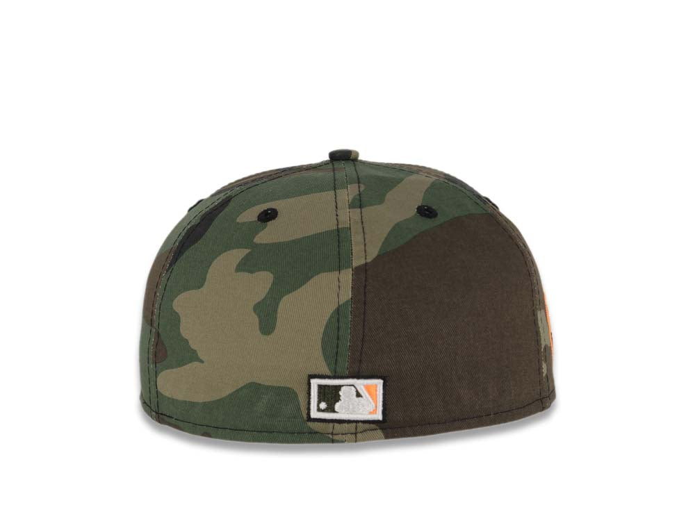 San Diego Padres New Era MLB 59FIFTY 5950 Fitted Cap Hat Camo Crown/Visor Black/Khaki Swinging Friar Logo 1978 All-Star Game Side Patch Neon Orange UV