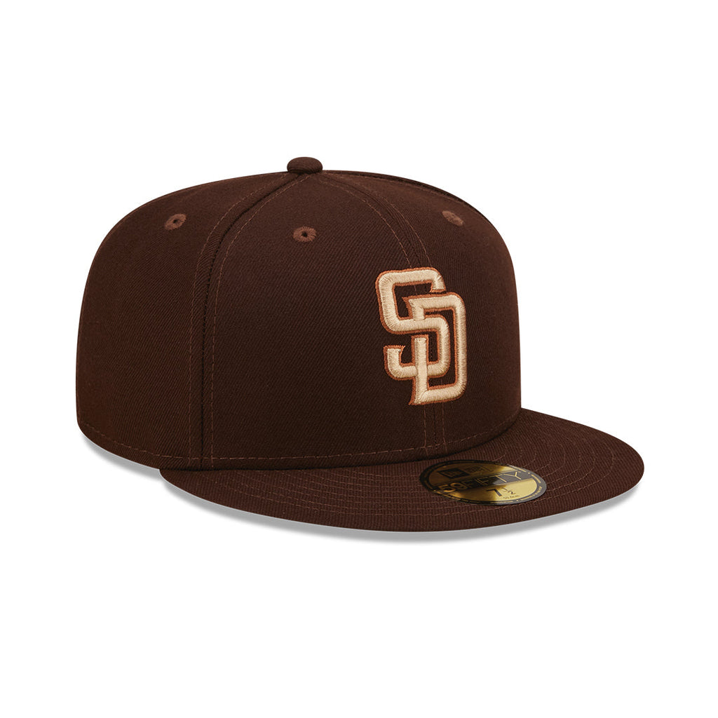 San Diego Padres New Era MLB 59FIFTY 5950 Fitted Cap Hat Brown Crown/Visor Khaki/Metallic Brown Logo (Mono Camo)