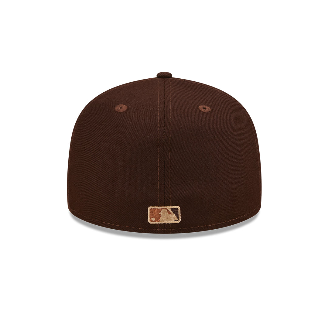 San Diego Padres New Era MLB 59FIFTY 5950 Fitted Cap Hat Brown Crown/Visor Khaki/Metallic Brown Logo (Mono Camo)