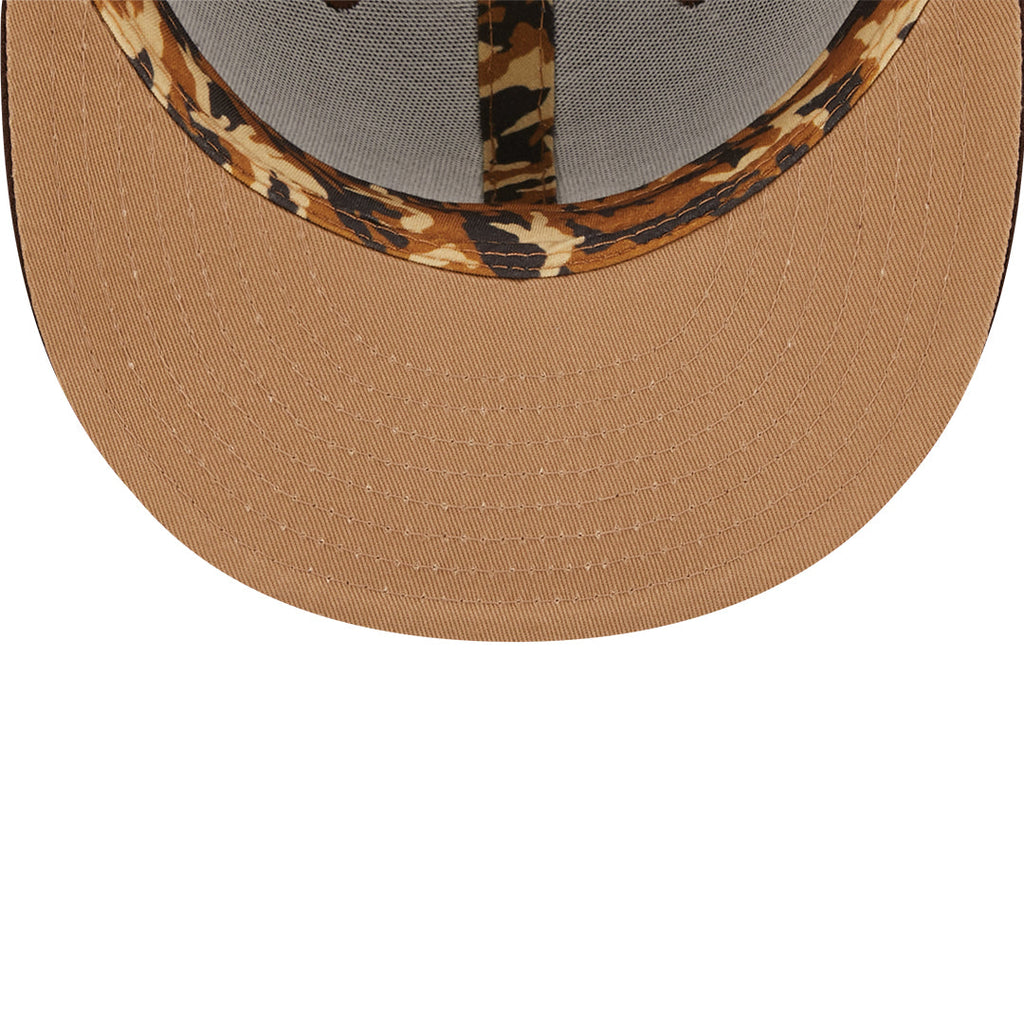San Diego Padres New Era MLB 59FIFTY 5950 Fitted Cap Hat Brown Crown/Visor Khaki/Metallic Brown Logo (Mono Camo)
