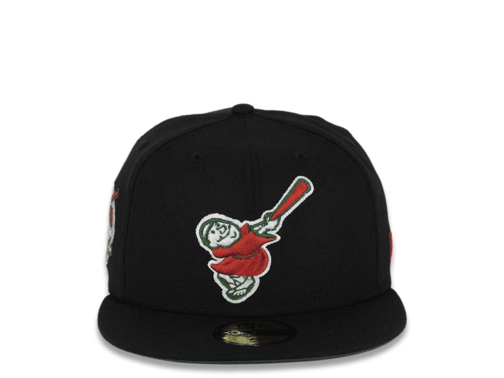 San Diego Padres New Era MLB 59FIFTY 5950 Fitted Cap Hat Black Crown/Visor Red/Green Swinging Friar Logo 40th Anniversary Side Patch Green UV