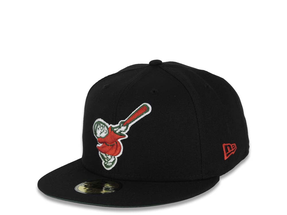 San Diego Padres New Era MLB 59FIFTY 5950 Fitted Cap Hat Black Crown/Visor Red/Green Swinging Friar Logo 40th Anniversary Side Patch Green UV