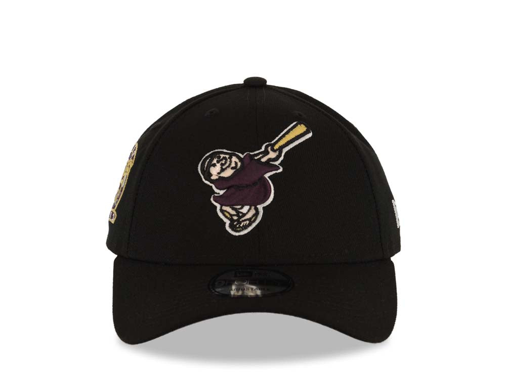 San Diego Padres New Era MLB 9FORTY 940 Adjustable Cap Hat Black Crown/Visor Maroon/Gold Swinging Friar Logo 25th Anniversary Side Patch Gray UV