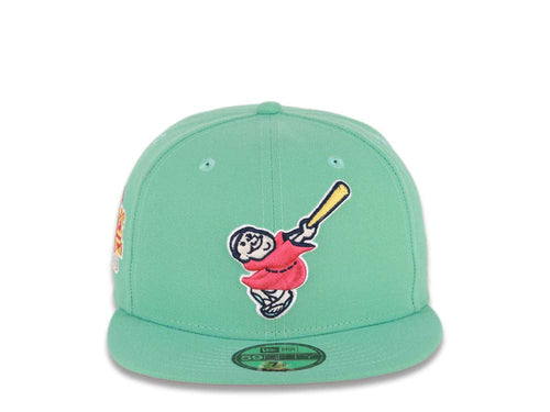 (Youth) San Diego Padres New Era MLB 59FIFTY 5950 Kid Fitted Cap Hat Light Teal Crown/Visor Magenta/Yellow Swinging Friar Logo Stadium Side Patch