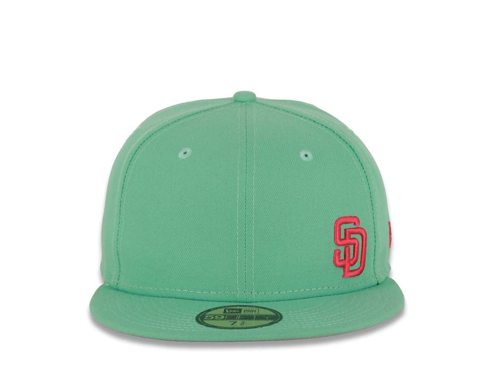(City Connect Colors) San Diego Padres New Era MLB 59FIFTY 5950 Fitted Cap Hat Light Teal Crown/Visor Magenta Flawless Small Logo Gray UV