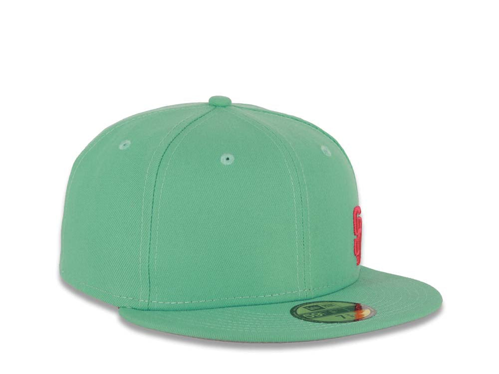 (City Connect Colors) San Diego Padres New Era MLB 59FIFTY 5950 Fitted Cap Hat Light Teal Crown/Visor Magenta Flawless Small Logo Gray UV