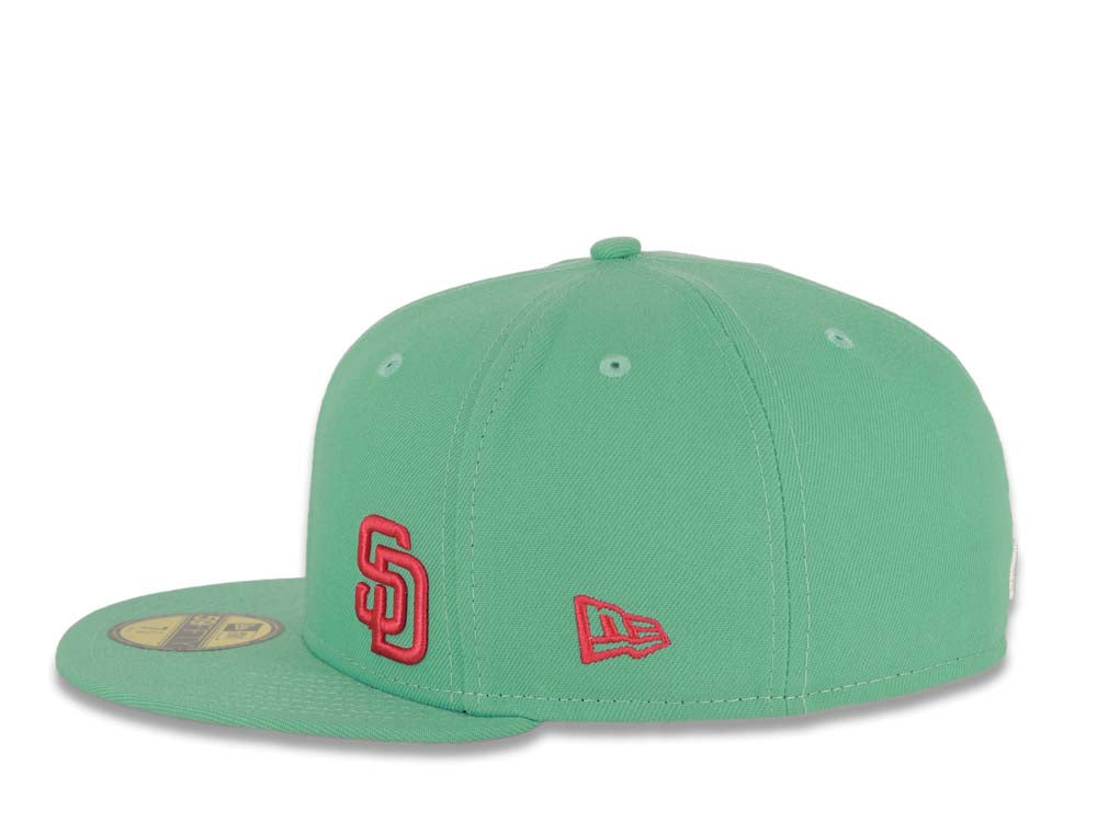 (City Connect Colors) San Diego Padres New Era MLB 59FIFTY 5950 Fitted Cap Hat Light Teal Crown/Visor Magenta Flawless Small Logo Gray UV