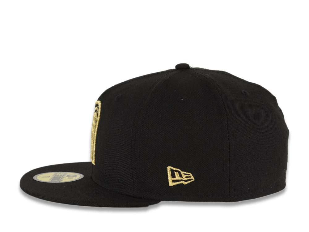 Mexico New Era 59FIFTY 5950 Fitted Cap Hat Black Crown/Visor Black/Metallic Gold Logo