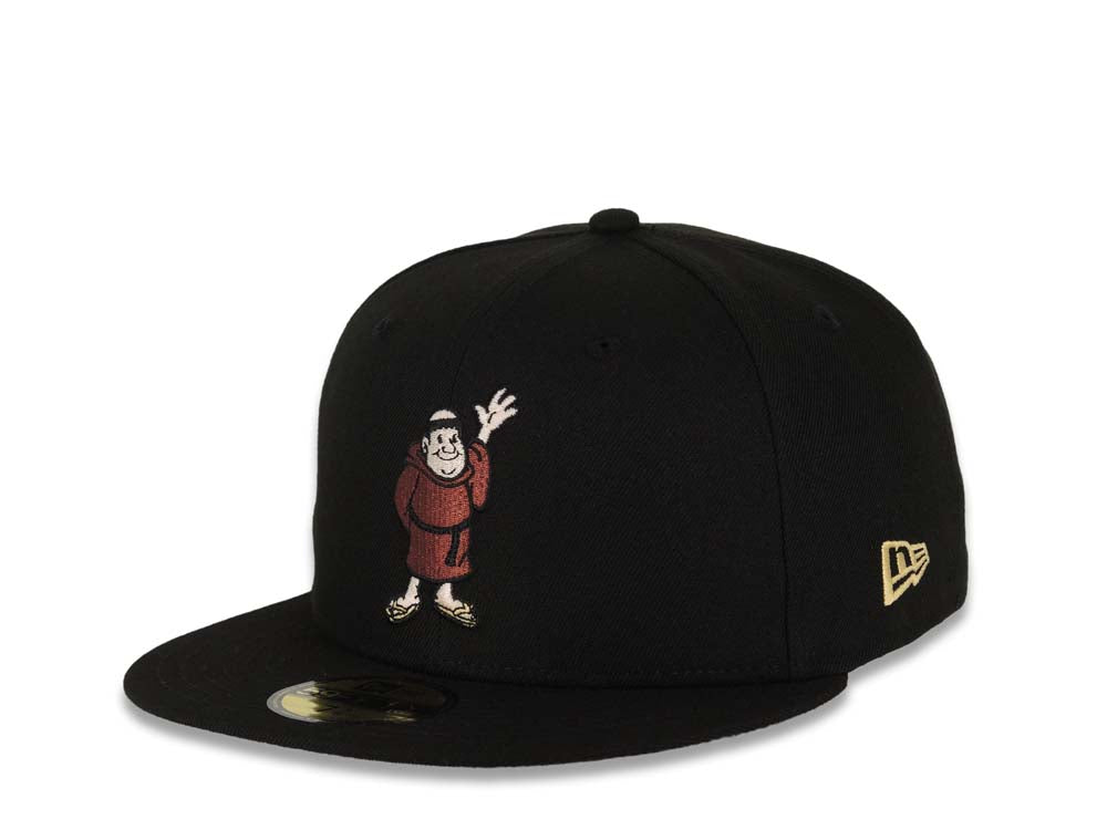 San Diego Padres New Era MLB 59FIFTY 5950 Fitted Cap Hat Black Crown/Visor Maroon/Gold/Black Waving Friar Logo 40th Anniversary Side Patch Gray UV