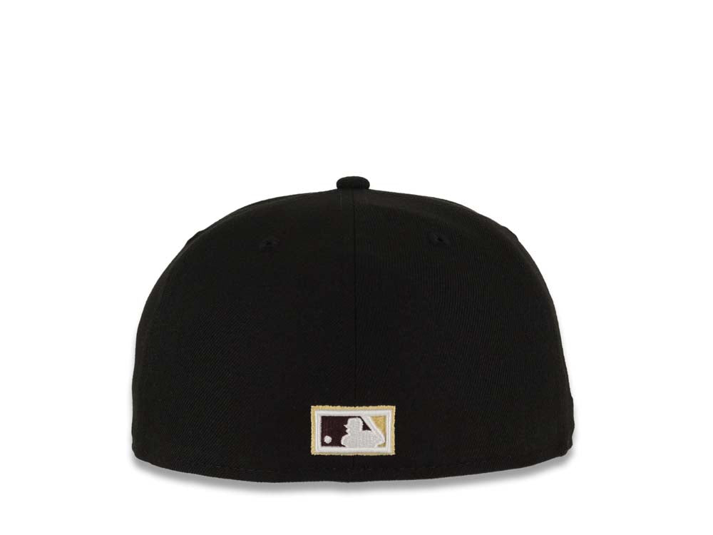 San Diego Padres New Era MLB 59FIFTY 5950 Fitted Cap Hat Black Crown/Visor Maroon/Gold/Black Waving Friar Logo 40th Anniversary Side Patch Gray UV