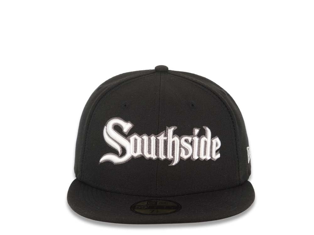 Chicago White Sox New Era MLB 59FIFTY 5950 Fitted Cap Hat Black Crown/Visor White Southside Text/Script Logo (City Connect)