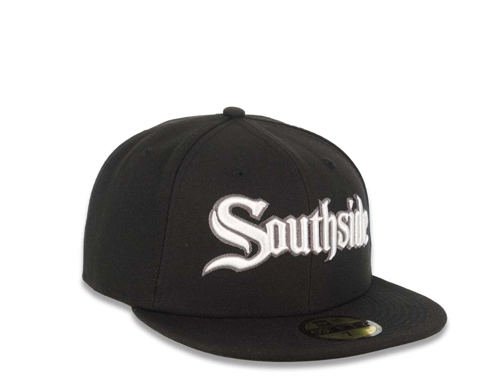 Chicago White Sox New Era MLB 59FIFTY 5950 Fitted Cap Hat Black Crown/Visor White Southside Text/Script Logo (City Connect)