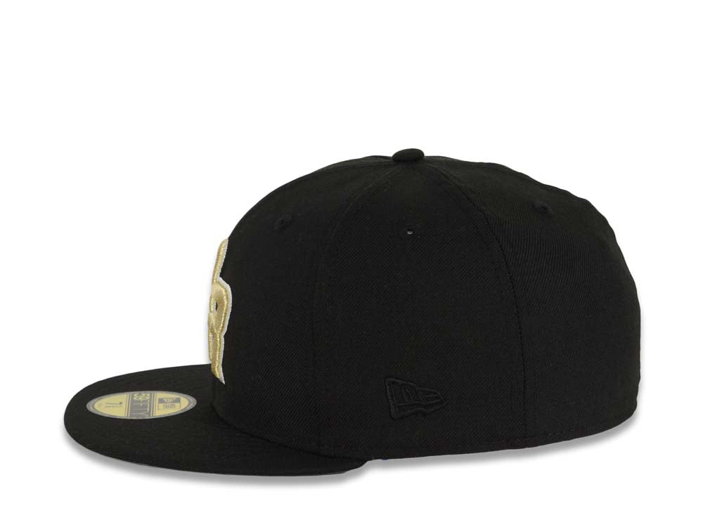 Puerto Rico New Era World Baseball Classic WBC 59FIFTY 5950 Fitted Cap Hat Black Crown/Visor Metallic Gold/White Logo Gray UV